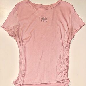 Pink Butterfly Embroidered Women's Top